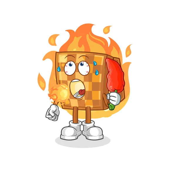 Wood Chess Eat Hot Chilie Mascot Cartoon Vecto — ストックベクタ