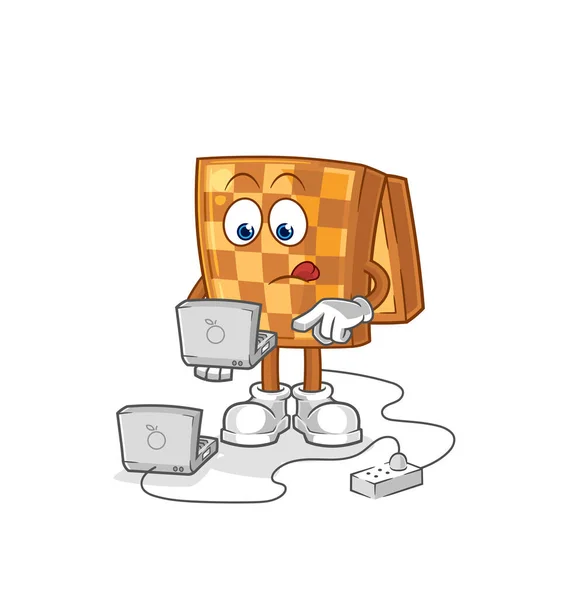 Wood Chess Laptop Mascot Cartoon Vecto — ストックベクタ