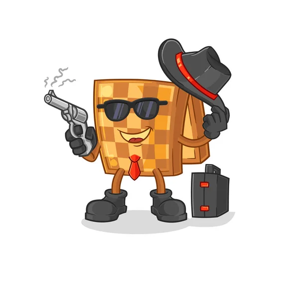 Wood Chess Mafia Gun Character Cartoon Mascot Vecto — Wektor stockowy