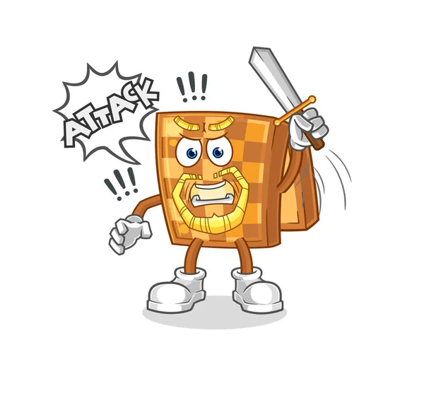 Wood Chess Knights Attack Sword Cartoon Mascot Vecto — Vetor de Stock
