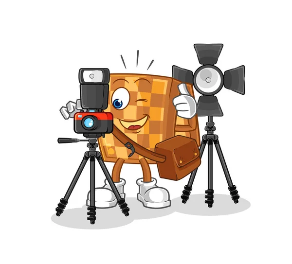 Wood Chess Photographer Character Cartoon Mascot Vecto — Archivo Imágenes Vectoriales