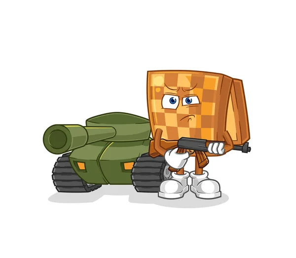 Wood Chess Soldier Tank Character Cartoon Mascot Vecto —  Vetores de Stock
