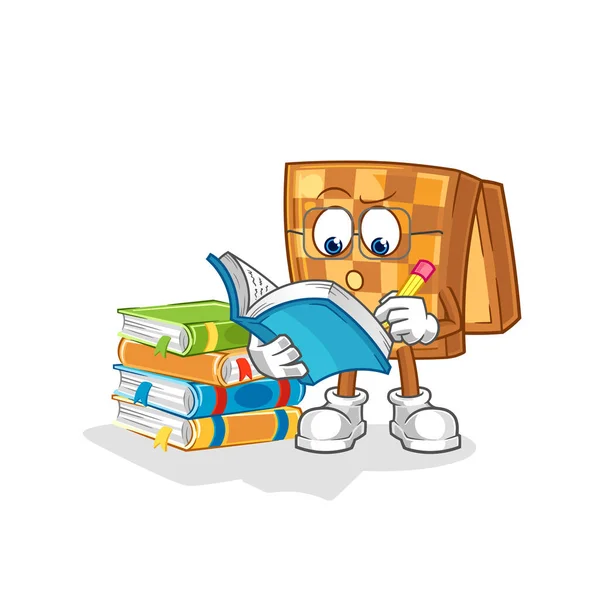 Wood Chess Studying Mascot Cartoon Vecto — Stock Vector