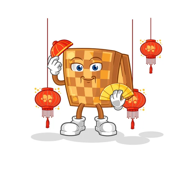 Wood Chess Chinese Lanterns Illustration Character Vecto — Stock Vector