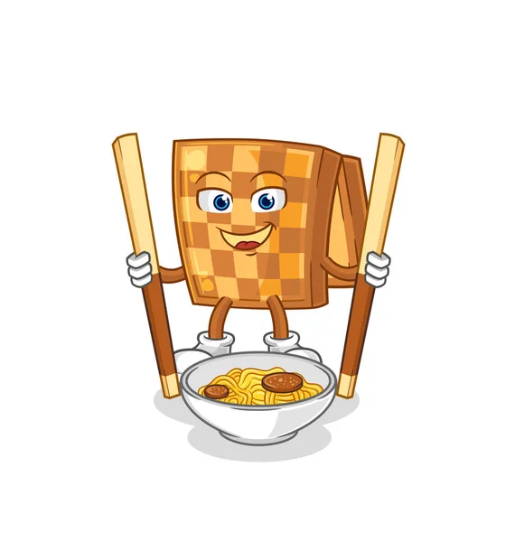 Wood Chess Eat Noodle Cartoon Character Mascot Vecto — Stock Vector