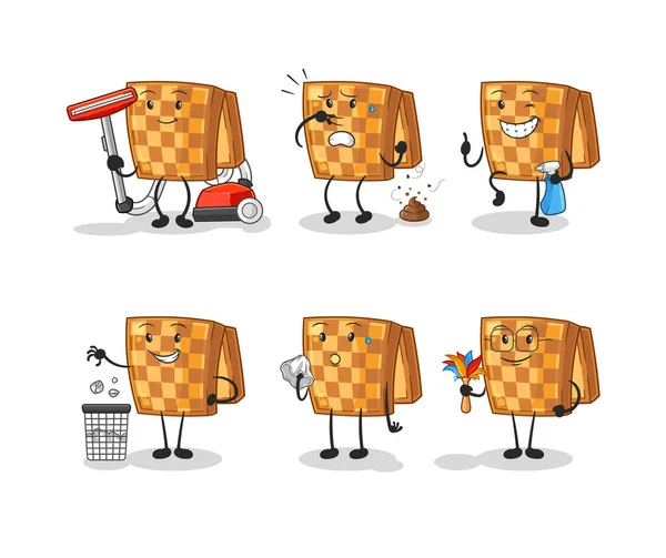 Wood Chess Cleaning Group Character Cartoon Mascot Vecto — Stok Vektör
