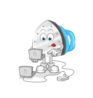 the iron with laptop mascot. cartoon vecto