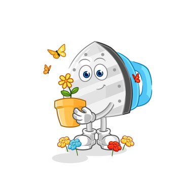 the iron with a flower pot. character vecto