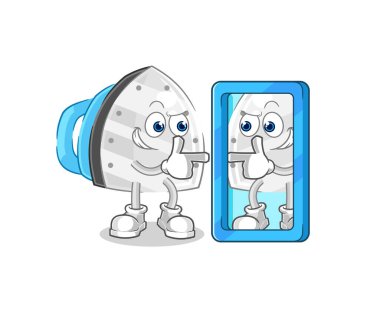 the iron looking into mirror cartoon. cartoon mascot vecto