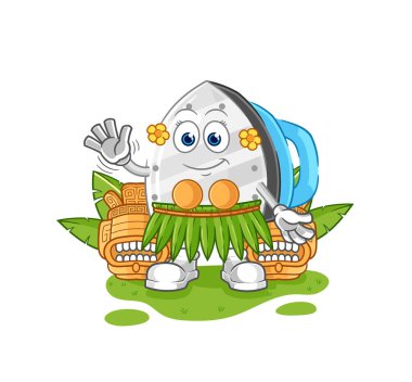 the iron hawaiian waving character. cartoon mascot vecto