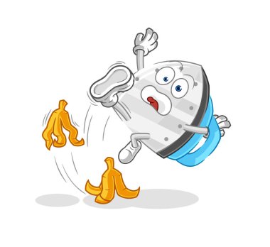 the iron slipped on banana. cartoon mascot vecto