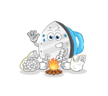 the iron roasting marshmallows. cartoon mascot vecto