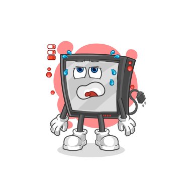 the tv low battery mascot. cartoon vecto