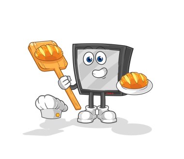 the tv baker with bread. cartoon mascot vecto