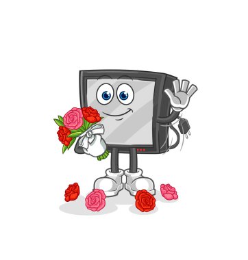 the tv with bouquet mascot. cartoon vecto