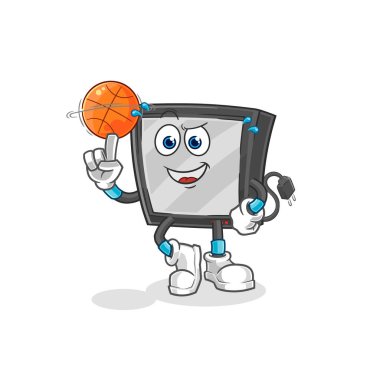 the tv playing basket ball mascot. cartoon vecto