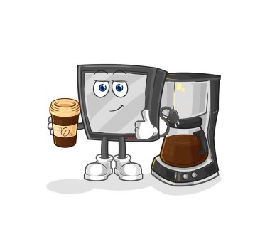 the tv drinking coffee illustration. character vecto