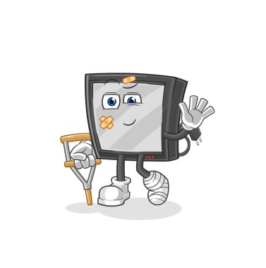 the tv sick with limping stick. cartoon mascot vecto