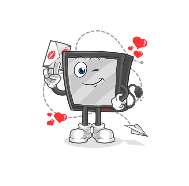 the tv hold love letter illustration. character vecto