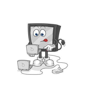 the tv with laptop mascot. cartoon vecto