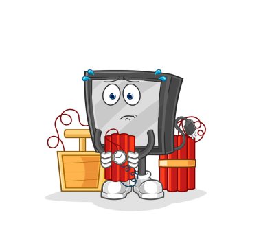 the tv holding dynamite character. cartoon mascot vecto