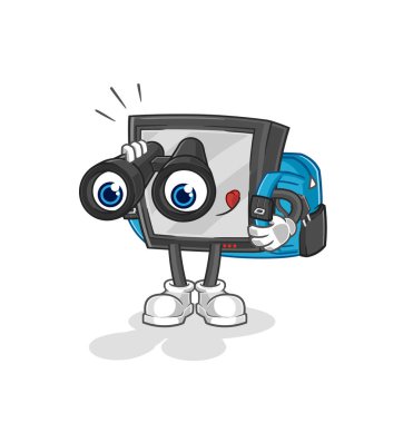 the tv with binoculars character. cartoon mascot vecto