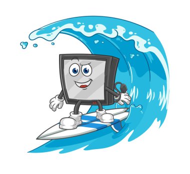 the tv surfing character. cartoon mascot vecto