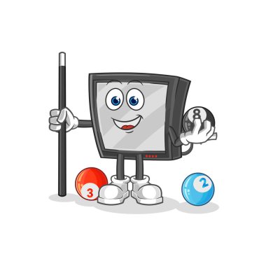 the tv plays billiard character. cartoon mascot vecto