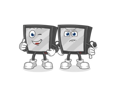 the tv thumbs up and thumbs down. cartoon mascot vecto