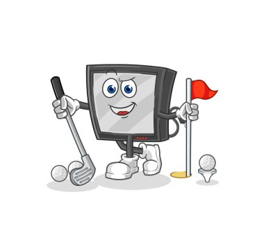 the tv playing golf vector. cartoon characte