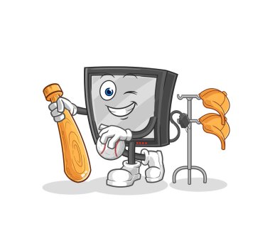 the tv playing baseball mascot. cartoon vecto
