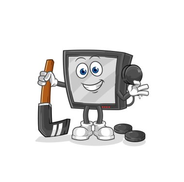 the tv playing hockey vector. cartoon characte