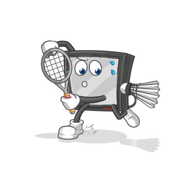 the tv playing badminton illustration. character vecto