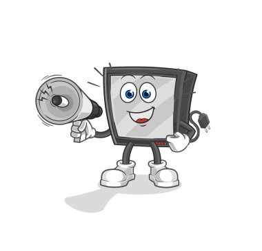 the tv holding hand loudspeakers vector. cartoon characte