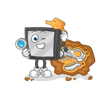the tv archaeologists with fossils mascot. cartoon vecto