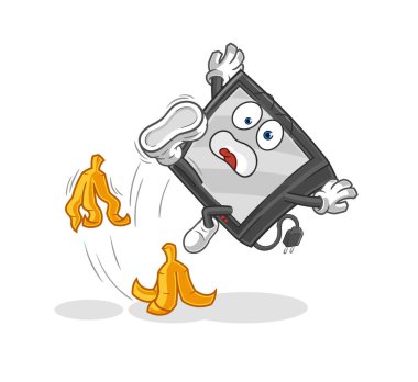 the tv slipped on banana. cartoon mascot vecto