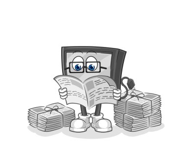 the tv read newspaper cartoon. character vecto