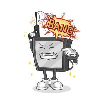 the tv warning shot mascot. cartoon vecto