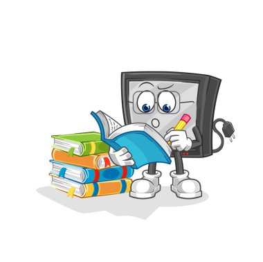 the tv studying mascot. cartoon vecto