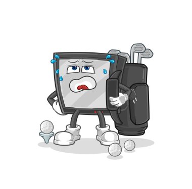 the tv with golf equipment. cartoon mascot vecto