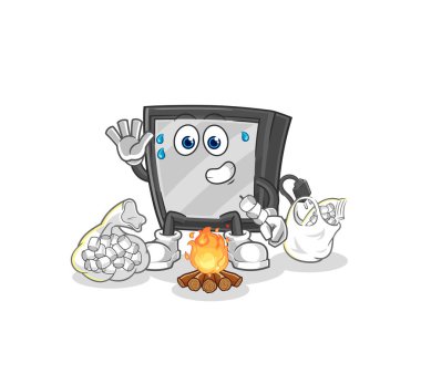 the tv roasting marshmallows. cartoon mascot vecto