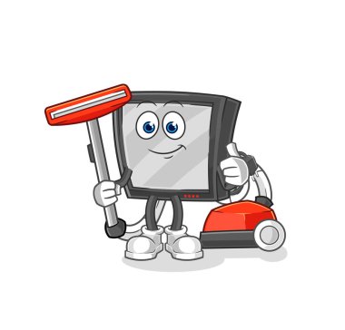 the tv clean with a vacuum . character vecto