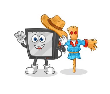 the tv with scarecrows cartoon character vecto