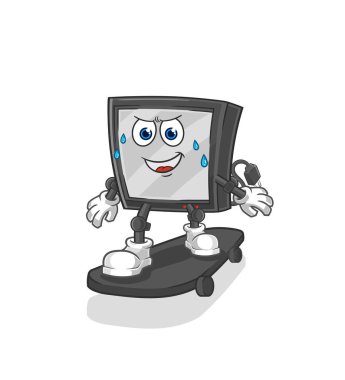 the tv riding skateboard cartoon character vecto