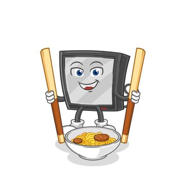 the tv eat noodle cartoon. character mascot vecto