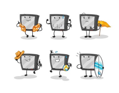 the tv beach vacation set character. cartoon mascot vecto