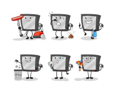 the tv cleaning group character. cartoon mascot vecto