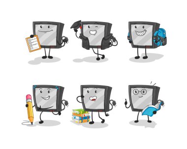 the tv education set character. cartoon mascot vecto