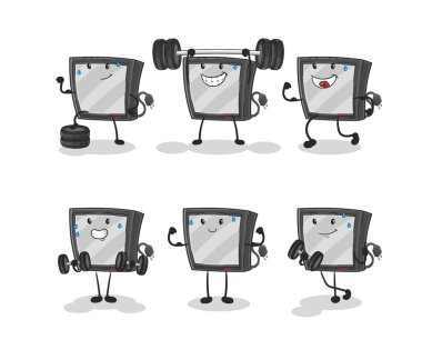 the tv exercise set character. cartoon mascot vecto