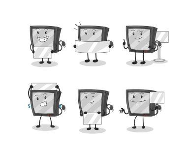 the tv holding board group character. mascot vecto